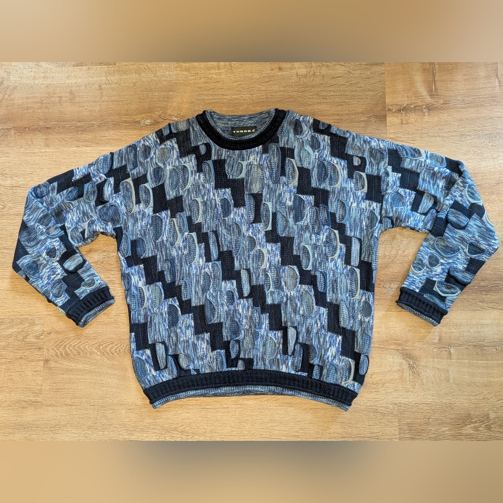 Vintage 90s TUNDRA Canada 3D Knit Crewneck Sweater Large - Picture 1 of 6
